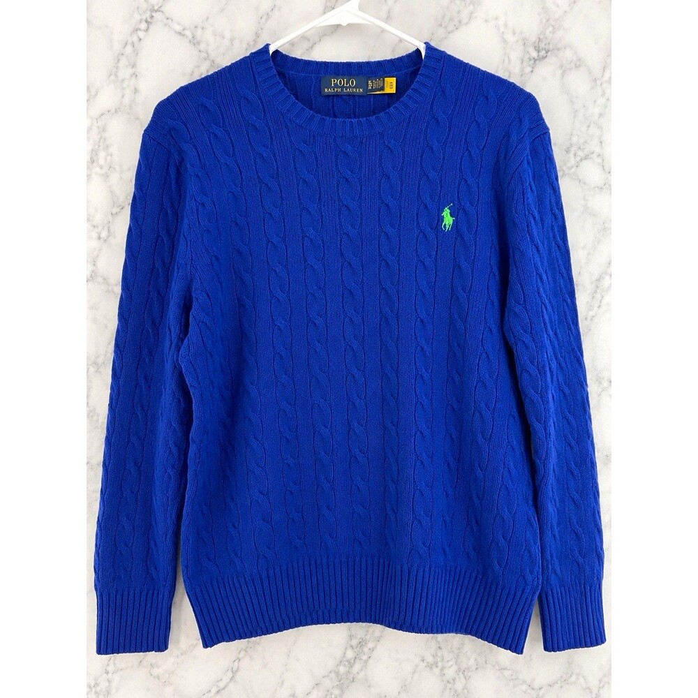 Polo Ralph Lauren Wool Cashmere Blue Cable-Knit Crewneck Sweater Men's XL